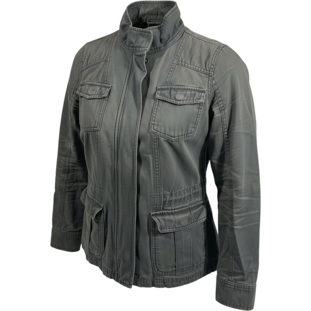 Merona Utility Jacket Women S Grey Cotton Canvas Military Field Drawstring Coat